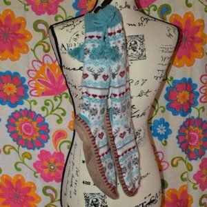 💜2 for $15 Mukluk Mocassins Slipper Socks Shoes Blue Vegan 9 10 Calf Length